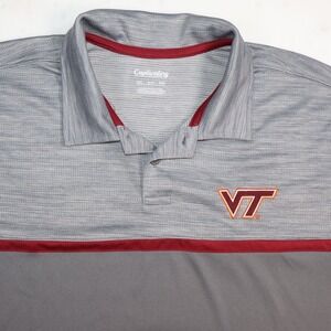 Captivating Virginia Tech Hokies Mens 2XL Gray Polo Shirt VT Logo